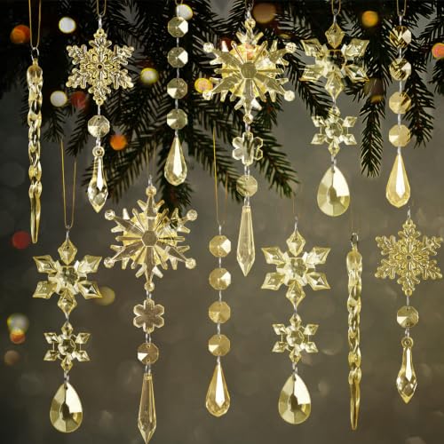 Image of Crystal Christmas Ornaments for Tree Decor, Snowflake, Icicle & Star