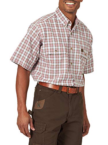 Wrangler Riggs Workwear Men's Short Sleeve Foreman Plaid Workshirt, White/Rust, X-Large