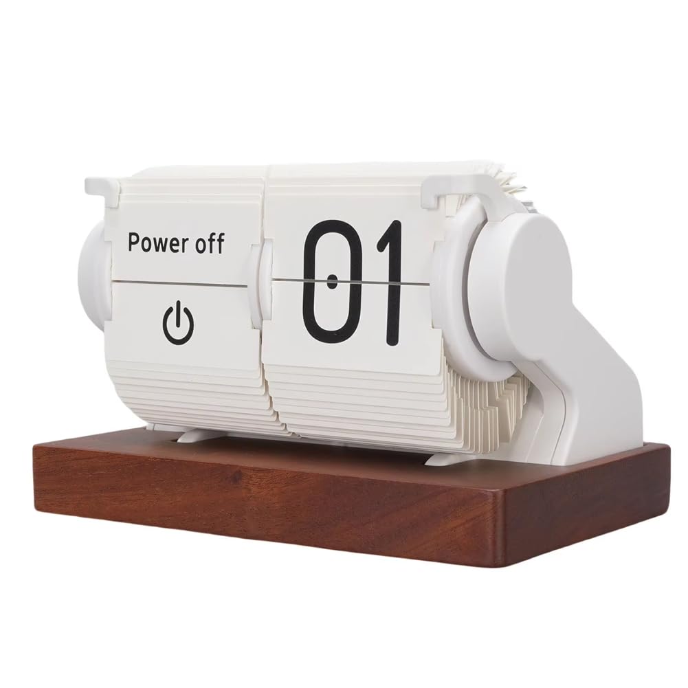 IJSDNVJNDX Vintage Flip Clock Mechanical Battery Powered Automatic Page Turning Clock with Wood Base for Living Room