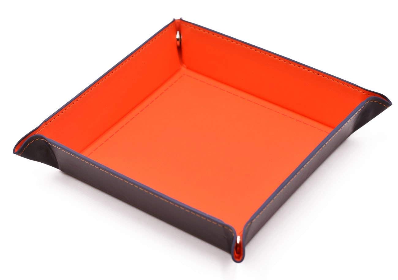 HDdais Eco-Friendly PU Leather Dice Tray - Orange, Square, Foldable, Catchall, Change Key Wallet, Coin Box Tray