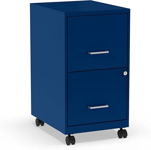 STAPLES 2-Drawer Vertical File Cabinet, Letter Size Documents, Lockable & Mobile, 18" D x 14" W x 26.3" H, Blue