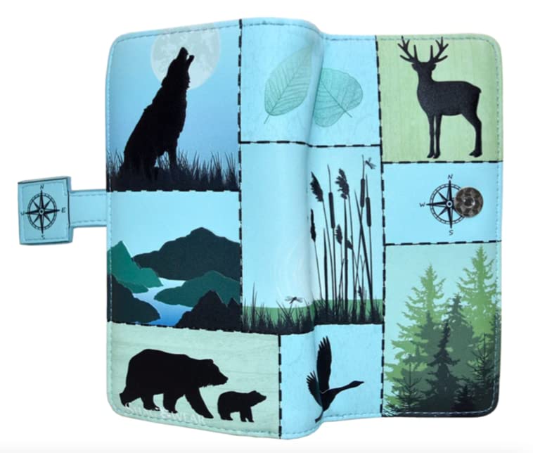 Shag Wear Wild Life Moose Polar Bear Wolf Canadian Geese Large Animal Wallet for Women and Teen Girls Vegan Faux Leather 7" Blue2