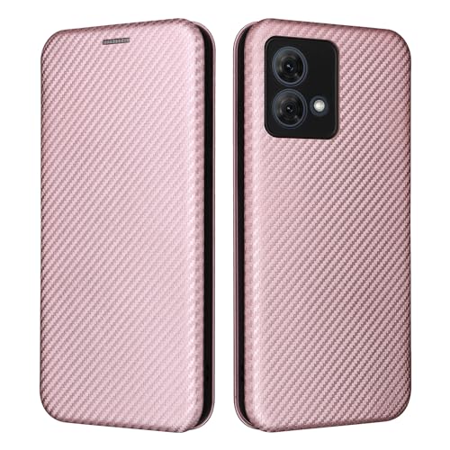 COQUE Motorola Moto G84 5G Case, Leather Flip Wallet Case with Card Slot, Carbon Fiber Leather TPU Case for Motorola Moto G84 5G-Pink - Image 3