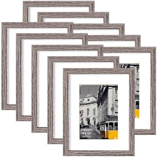 Image of eletecpro 8x10 Picture Frames Set of 10, Gallery Wall Frame Display 5x7 Photo with Mat or 8x10 without Mat, Picture Frame Collage Wall Decor for Wall Mounting, Weathered Grey