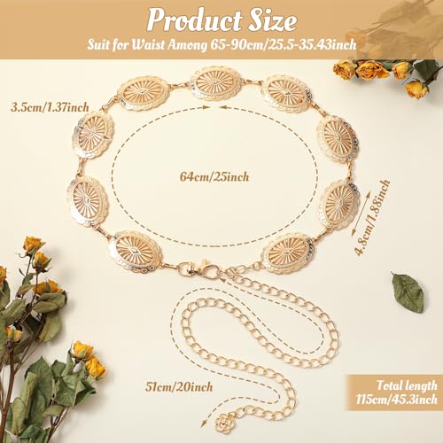 JIEYAO Western Concho Chain Belt, Adjustable Metal Waist Chain, Cowgirl Boho Belts for Women Country Concert Outfit for Dress3
