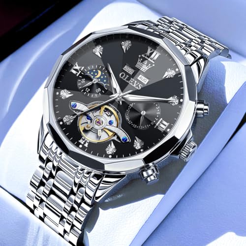 Image of OLEVS Watch Men Mechanical Luxury Classic Fashion Dress Men's Watches Waterproof Stainless Steel Self Winding Watches for Men Large Face Diamond Date No Battery Mens Watch Relojes para Hombres