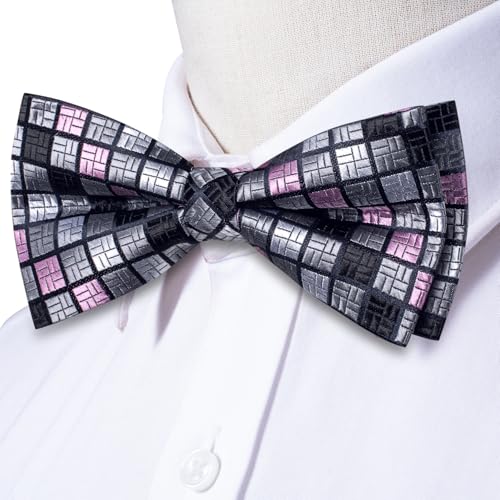 Image of Hi-Tie Bow Ties for Men Pre-Tied Pocket Square with Cufflinks Mens Bowtie Sets for Wedding Formal Party