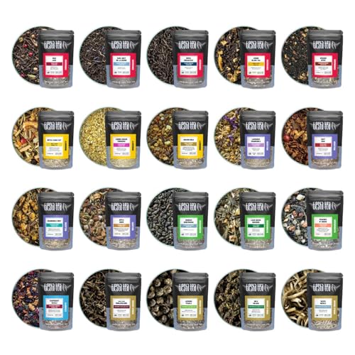 Image of Tiesta Tea - Classic Teas Sampler Dry Flight Set, Loose Leaf, High to No Caffeine, Makes Hot & Iced, Assorted Tea Sets with Herbal, Black, Green, and Fruit Blends, 20 Resealable Sample Pouches