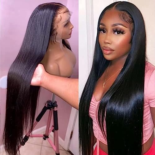 Bele 13x6 Straight Lace Front Wigs Human Hair 30 inch 200 Density Glueless Brazilian Straight HD Transparent Lace Front Wigs for Women Pre Plucked with Baby Hair Natural Color