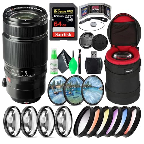 Fujifilm Fujinon XF 50-140mm f/2.8 R LM OIS WR Telephoto Lens (16443060) Bundle with 64GB Memory Card + Close-Up Filters + Graduated Color Filters + Lens Case + Greens Cleaning kit + More