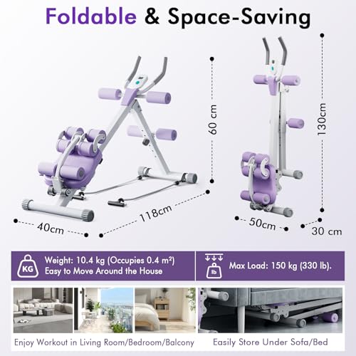 4-in-1 Bauchtrainer für Zuhause, Verstellbare Bauchmuskeltrainer, Faltbare Bauchmuskeln Trainingsgerät (Belastbarkeit 150 kg), Bauch Beine Po Trainer, Sit Up Hilfe mit Rückenrolle