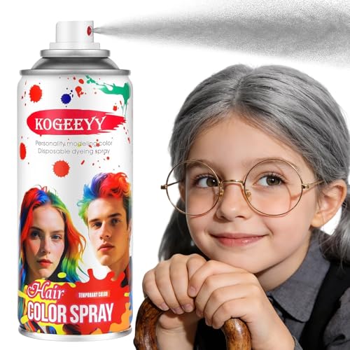 Silver Grey Gray Hair Spray Temporary Hair Color Spray for Kids Women Men, Washable Temporary Grey Hair Dye Paint Wax for 100 Days of School, Halloween, Cosplay, Christmas, Party,Costume(Gray,4.06 Oz)