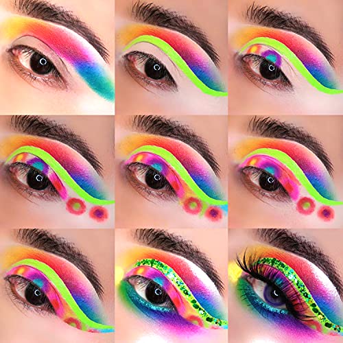 Afflano Neon Eyeshadow Palette Colorful High Pigmented 35 Color,Blendable Bright Rainbow Eyeshadow Matte Shimmer Glitter,Aurora Glow In Dark Uv Blacklight Makeup Eye Shadow Pallet For Luminous Party #TOP1