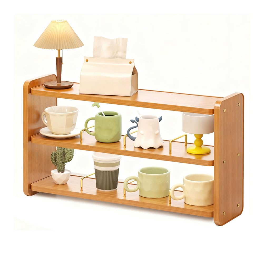 Uck-Kit 3Tier Large Wooden Mug Holder Countertop, Kitchen Counter Shelf, Coffee Mug Organizer, Cup Display For Cabinet For Kitchen, Home,