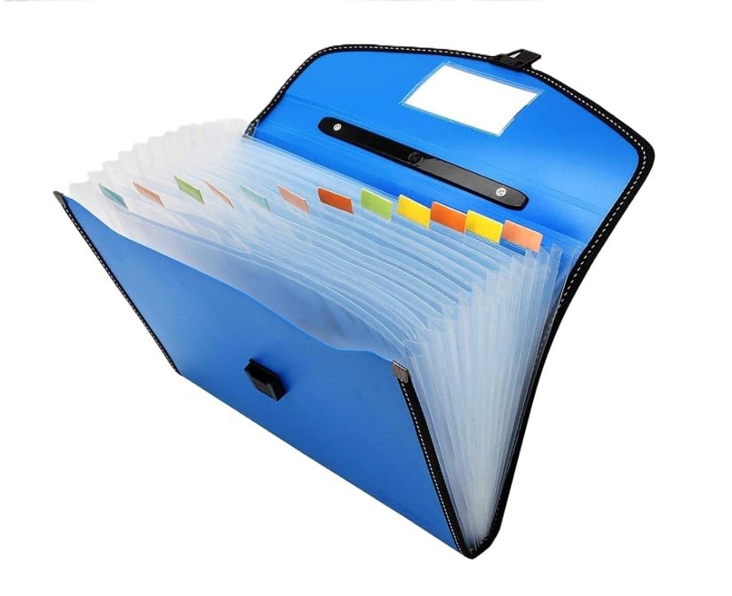 Image of Crossline Button Bag File Folder | Plastic Document Envelope with Secure Button Closure & Label Holder | Assorted Colour Waterproof A4 File Organizer (Expanding Bag)