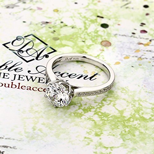 Doubleaccent Platinum Plated Sterling Silver Ring 2 Carat Round Cz Stone 6 Prong Solitaire Wedding Engagement Ring (Size 5 To 9), 5 #TOP1