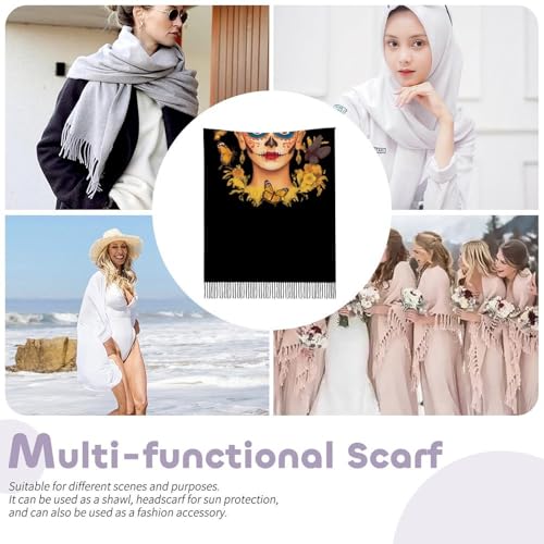 Celebrating Dia De Los Muertos Woman Scarf Soft Long Classic Tassel Edge Warm Scarf Fashion Shawl Wrap3