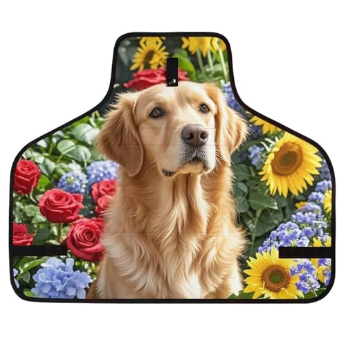 Delantal de trabajo con Golden Retriever y flores miniatura 1