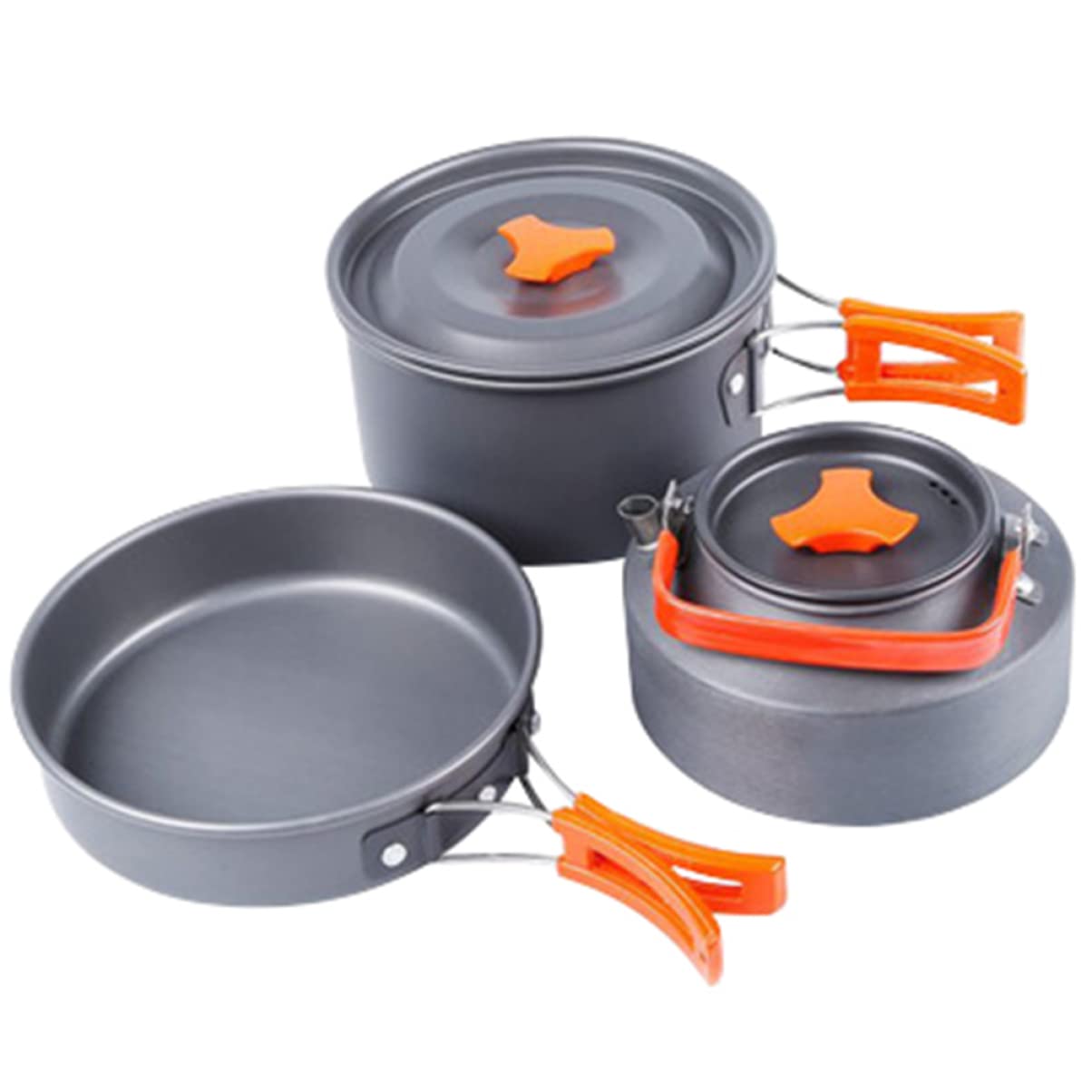 WOONEKY Lega di Alluminio Set 3 Pezzi Pentole da Campeggio per 2-3 Persone