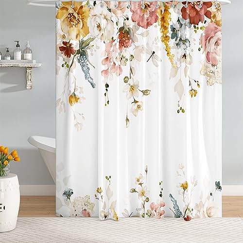 Duschvorhang Mit Rosa-grauen Blumen – 183 X 190 Cm, Wasserdichter Polyester