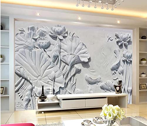 SHINERING Custom Lotus Wallpapers Relief Background Wall 3D Background Sandstone Mural Beautiful Scenery Wallpapers 150cm(L)×105cm(H)