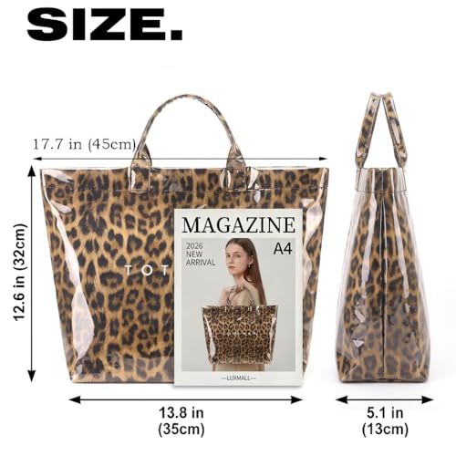 Image of PVC Tote Bag Gifts for Women Large Tote Purse Kraft Paper Letter Print Hobo Handbags for Work Beach Shopping Travel