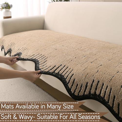Image of HOKIPO Premium Supple Soft Wavy Sofa Cover Mat with Curve for 1 /2 /3 Seater and L Shape Sofa. Make Your Own Sofa Cover Set, Mat Length 90(D) x 150(L) cm, Brown (AR-5975-BRN)