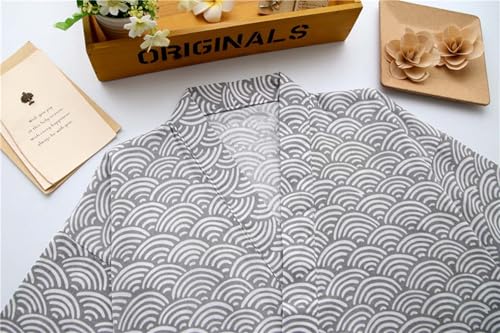 ZEALMAX Men and Women's Japanese Kimono Pajamas Shirt and Shorts, Cotton Linen Loungewear Sleepwear Spa Bathrobe, Gray White3