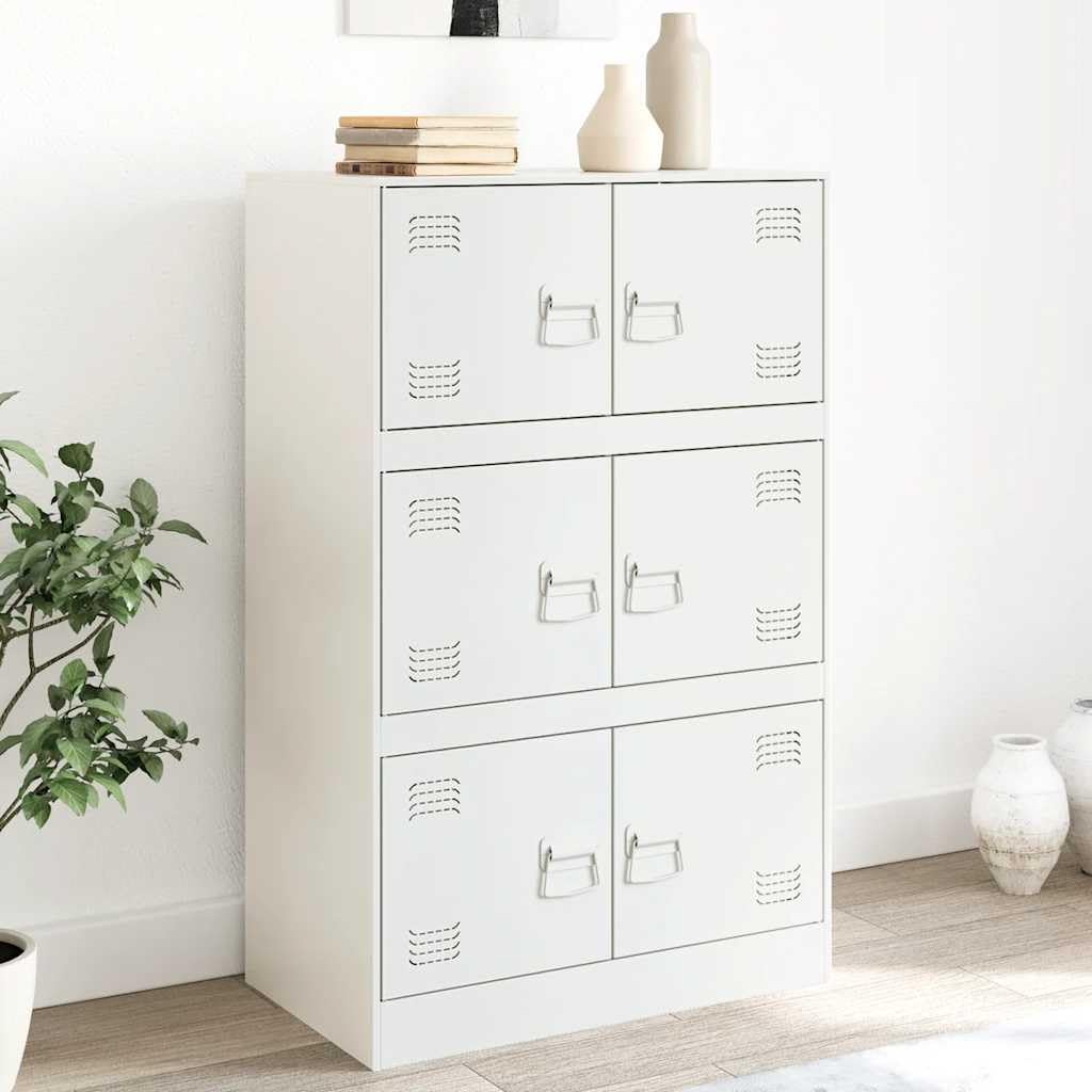 Credenza bianca 67 x 39 x 107 cm in acciaio con 6 ante