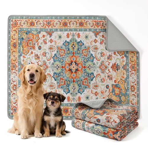 Image of NOYAL Bohemian Washable Dog Pee Pads - Super Absorbent Reusable Puppy Training Pads with Stylish Prints | 100% Waterproof, Leak-Proof & Non-Slip Pet Housebreaking Pads for Indoor 2 Packs