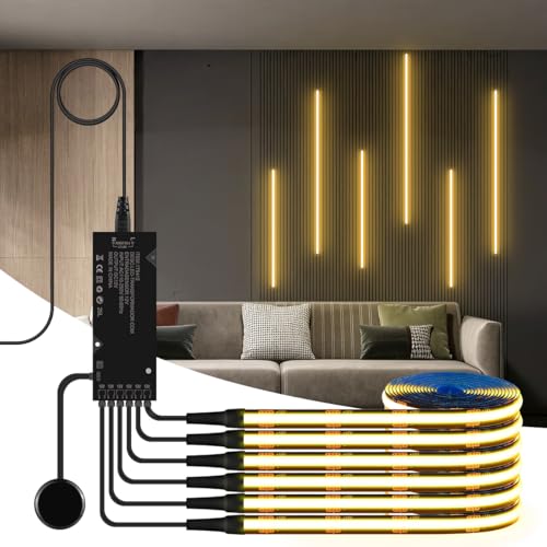 tlinkosta Lighting Kit for Acoustic Panels 6-in-1 Dimmable LED Wall Light with Touch Switch for Wood Slat Panels & Media Wall(6 Warm Light 3000k 9.9ft3m)