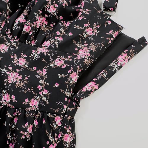 Image of Scarlet Darkness Floral Mini Corset Dress Women Teens Sundress with Pockets | Floral mini dress with adjustable straps, square neck, smocked back, left hidden zip, side pockets, flowy dual-layer hem