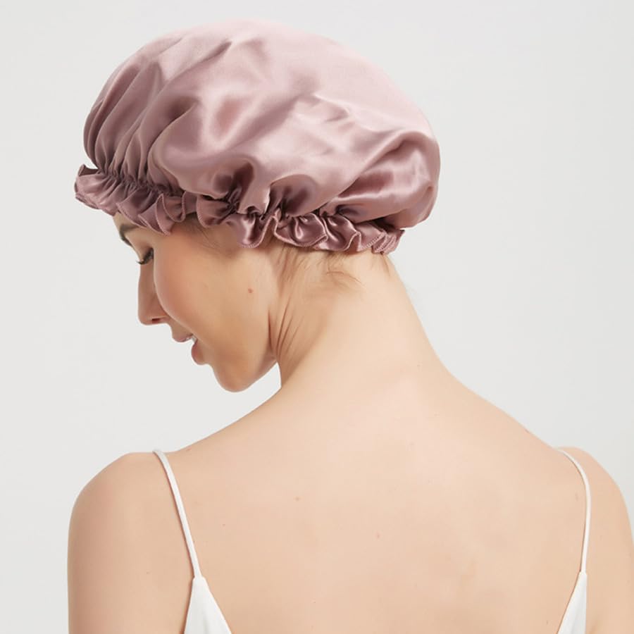 Bonnet de sommeil en soie - 100 % soie de mûrier - Avec bande élastique - Pour dormir - Pour femme et fille