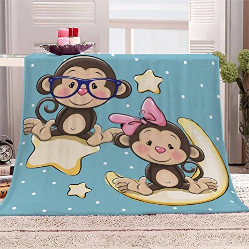 MOUPL 3D Kawaii AFFE Kuscheldecke Baby 70x100 cm Waschbar Microfaser Fleecedecke mit Muster Sternenhimmel Mond Wohndecke Flanell Decke Weiche Warme Babydecke Flauschige Blanket