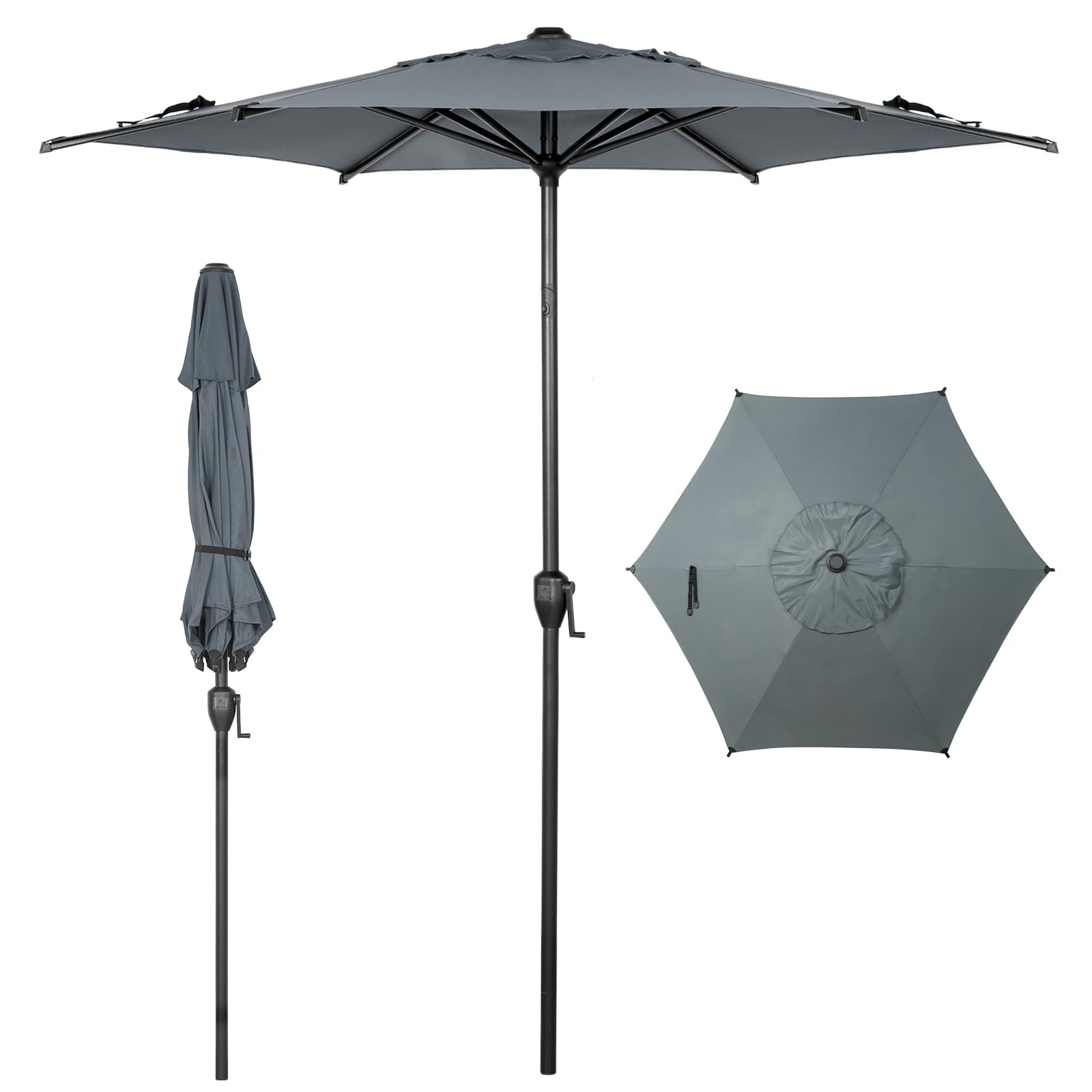 Abba Patio 7.5FT Lyon Outdoor Patio Umbrella Outdoor Table Umbrella with Push Button Tilt and Crank Market Umbrella 6 Sturdy Ribs UV Protection Waterproof for Garden Deck Backyard Pool Grey