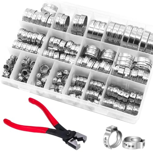 170 Piezas Abrazaderas Metálicas para Tubos de Acero Inoxidable con Alicate, Kit Completo de 14 Tamaños de 5.3-33.1 mm, Abrazaderas de Presión con Estuche, para Coche, Manguera, Hidráulica