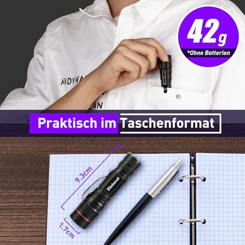 Eletorot UV Taschenlampe LED 395nm, Fokussierbar & 3 Modi Schwarzlicht Lampe, Mini UV Licht Detektor für Katzenurin, Skorpione & Geldscheinprüfung Blacklight