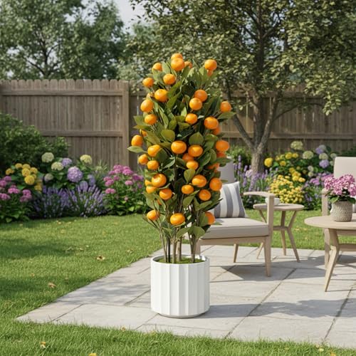 Artificial Citrus Tree 37' Large Fake Citrus Plant in Pot, Lifelike Faux Mandarin Indoor OrangeTree...
