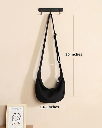 Miniatura 9 de Bolso bandolera pequeño para mujeres y hombres, a la moda, mini bolsa de media luna con correa ajustable, 2 cremalleras, bolsa de nailon ligero