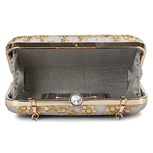 Image of LONGING TO BUY Hand Crafted Designer Box Clutch - Zari Embroidery For Women