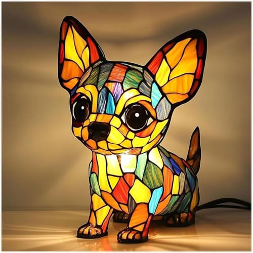 JHNGYJY Lampe Chihuahua – Lampe de Nuit Chien Résine Rétro, Lampe de Chevet LED Série Animaux 3D pour Chambre, Salle de Jeux ou Salon, Déco Animaux &...