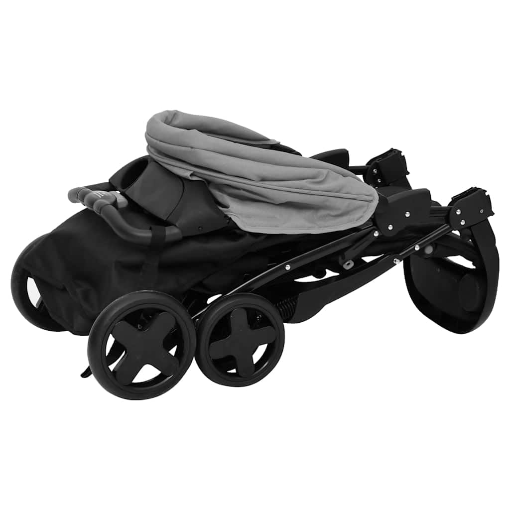 Cochecito 3 en 1 con diseño plegable en color gris claro y negro, acero ligero, plegable, para ciudad y viaje, incluye capazo, toldo, función reclinable y protector de lluvia