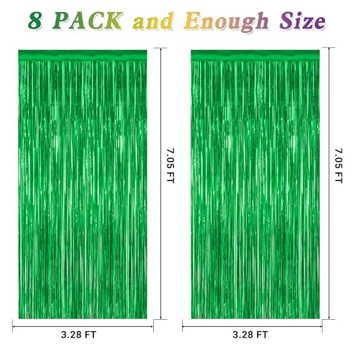 Image of ZATAYE 8 Pack Green Christmas St Patricks Foil Curtain Streamer Decorations | Green, Metallic Foil, 3.28 x 7.05 FT, Tinsel Backdrop, Foil Curtain Streamer, Christmas St Patricks Party