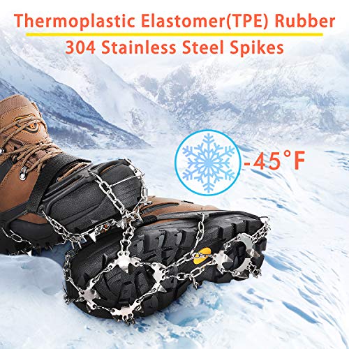 Crampons Ice Cleats Traction Snow Grips with 19 Spikes for Women Men Kids Boots Shoes Safe Protect Lightweight Crampons, Hiking, Walking, Climbing, Jogging Mountaineering on Ice and Snow (L)