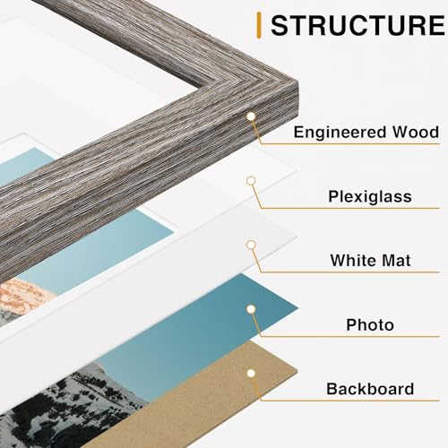 Image of Vittanly Picture Frames Set of 10, Picture Frames Collage Wall Decor with Two 8x10, Four 5x7 and Four 4x6 Photo Frames, Gallery Wall Frame Set for Wall or Tabletop Display, Black, Brown and Dark Grey