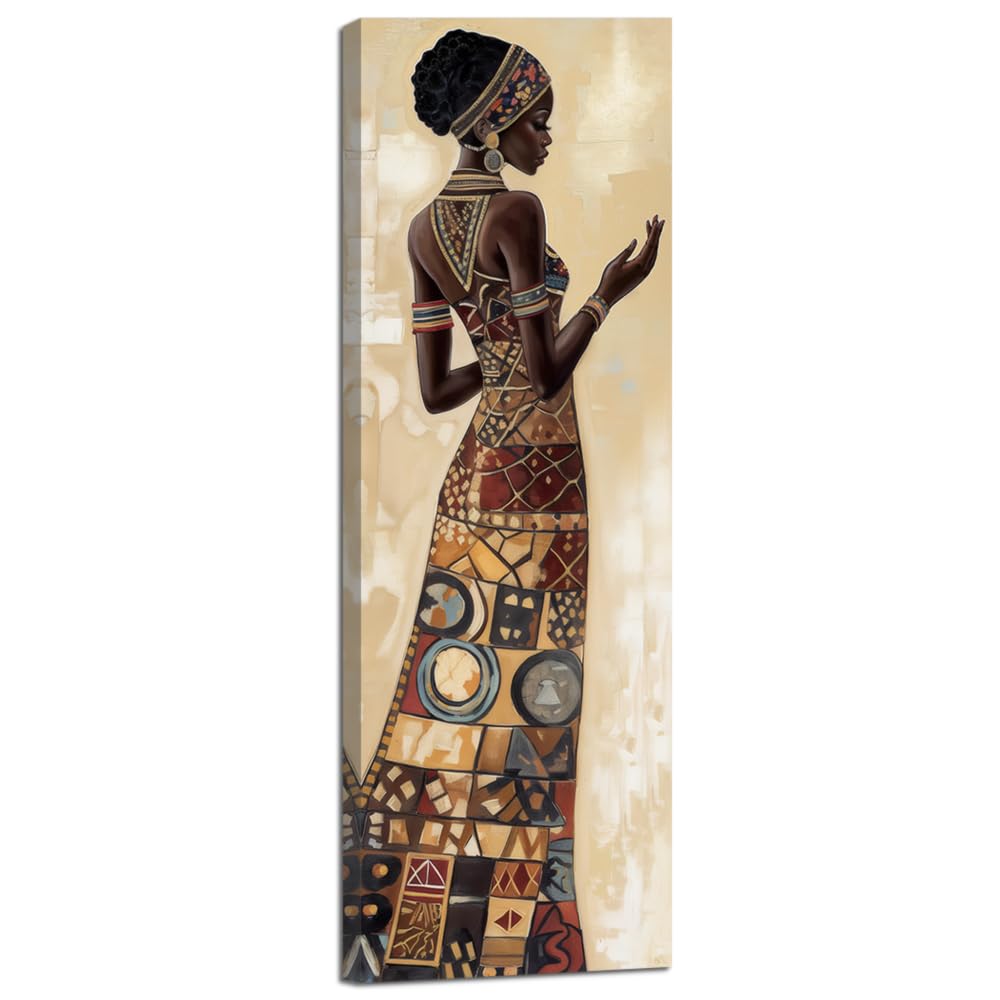 LMYSXAOZ African Women Wall Art Traditional Black Lady Canvas Painting Vintage Ethnic Tribe Portrait Picture Prints Framed (white,25x75cm)