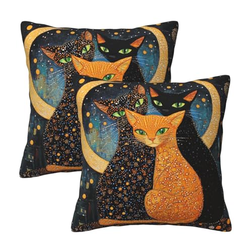 Taekifiyy Cats Moon Throw Pillow Covers 18x18 Inch Set of 2 Western Decorative Cushion Cases for Couch Living Room Bedroom