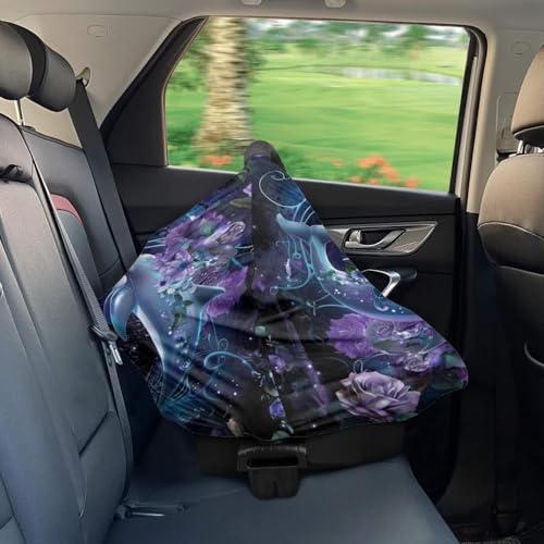 Image of Youngerbaby Dolphin Flower Nursing Cover Carseat Canopy Car Seat Covers for Babies Mom Breastfeeding Scarf Infant Multi Use Cover for Baby Stroller Shopping Cart Feeding High Chair