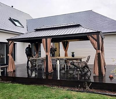 PURPLE LEAF Hardtop Gazebo 12' X 20' Outdoor Galvanized Steel Roof Backyard Canopy with Netting and Curtains Deck Garden Outside Heavy Duty Hot Tub Patio Pavilion
