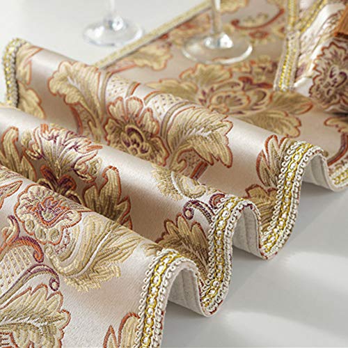 Vctops Vintage Luxury Jacquard Damask Floral Table Runners Tea Table Decoration With Multi-Tassels 13"X77" Beige #TOP3